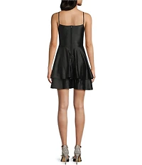 Honey and Rosie Glitter Knit Round Neck Tiered Mini Dress