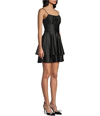 Honey and Rosie Glitter Knit Round Neck Tiered Mini Dress