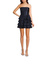 Honey and Rosie Glitter Knit Strapless Tiered Lace Up Tie Back Fit And Flare Dress