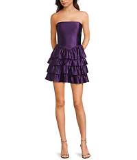 Honey and Rosie Glitter Knit Strapless Tiered Lace Up Tie Back Fit And Flare Dress