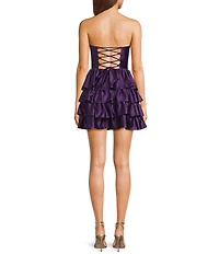 Honey and Rosie Glitter Knit Strapless Tiered Lace Up Tie Back Fit And Flare Dress