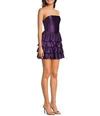 Honey and Rosie Glitter Knit Strapless Tiered Lace Up Tie Back Fit And Flare Dress
