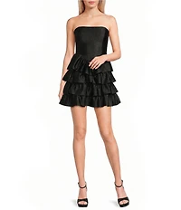 Honey and Rosie Glitter Knit Strapless Tiered Lace Up Tie Back Fit And Flare Dress
