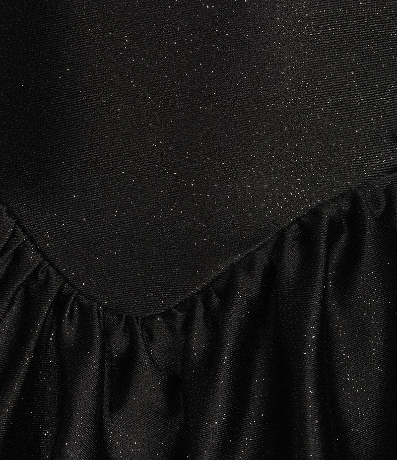Honey and Rosie Glitter Knit Strapless Tiered Lace Up Tie Back Fit And Flare Dress