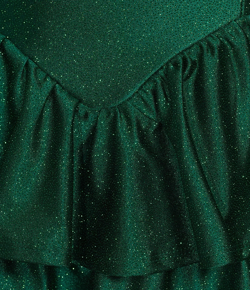Honey and Rosie Glitter Knit Strapless Tiered Lace Up Tie Back Fit And Flare Dress