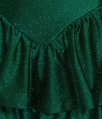 Honey and Rosie Glitter Knit Strapless Tiered Lace Up Tie Back Fit And Flare Dress