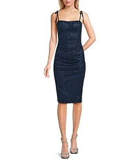 Honey and Rosie Glitter Knit Tie Shoulder Shirred Midi Dress