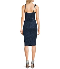 Honey and Rosie Glitter Knit Tie Shoulder Shirred Midi Dress