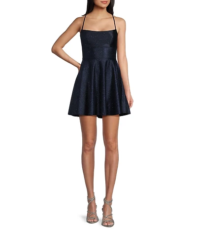Honey and Rosie Glitter Lace-Up Back Fit & Flare Mini Dress