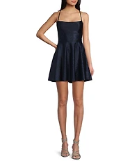 Honey and Rosie Glitter Lace-Up Back Fit & Flare Mini Dress