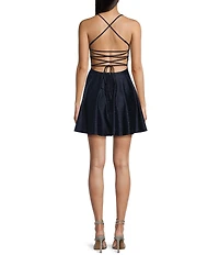 Honey and Rosie Glitter Lace-Up Back Fit & Flare Mini Dress