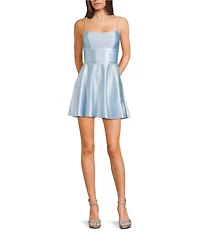 Honey and Rosie Glitter Lace-Up Back Fit & Flare Mini Dress