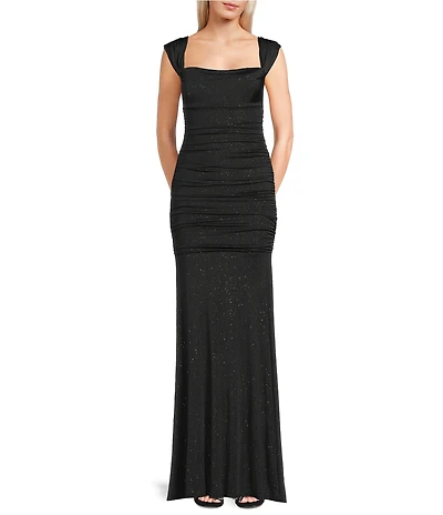 Honey and Rosie Glitter Off The Shoulder Cowl Neck Fitted Ball Gown