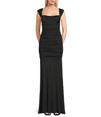 Honey and Rosie Glitter Off The Shoulder Cowl Neck Fitted Ball Gown