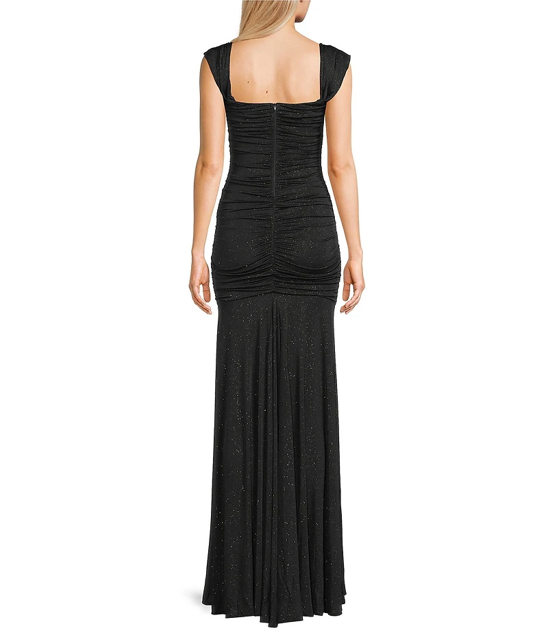 Honey and Rosie Glitter Off The Shoulder Cowl Neck Fitted Ball Gown