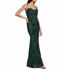 Honey and Rosie Glitter Patterned Cowl Neck Shirred Flare Hem Long Dress