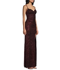 Honey and Rosie Glitter Patterned Shirred Side Slit Gown