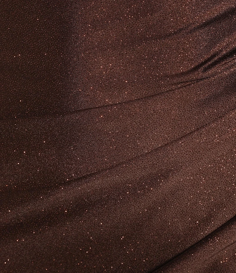 Honey and Rosie Glitter Pleated Cowl Neck Asymmetric Wrap Tie Back Dress