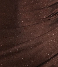 Honey and Rosie Glitter Pleated Cowl Neck Asymmetric Wrap Tie Back Dress