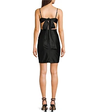Honey and Rosie Glitter Pleated Cowl Neck Asymmetric Wrap Tie Back Dress