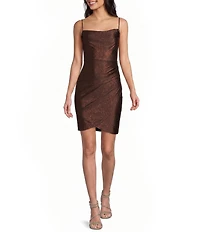 Honey and Rosie Glitter Pleated Cowl Neck Asymmetric Wrap Tie Back Dress