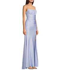 Honey and Rosie Glitter Square Neck Shirred Bust Ruched Side Slit Dress