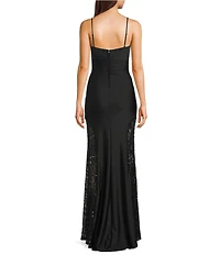 Honey and Rosie Glitter Strapless Pleated Mesh Corseted Mesh Shirred Side Slit Dress