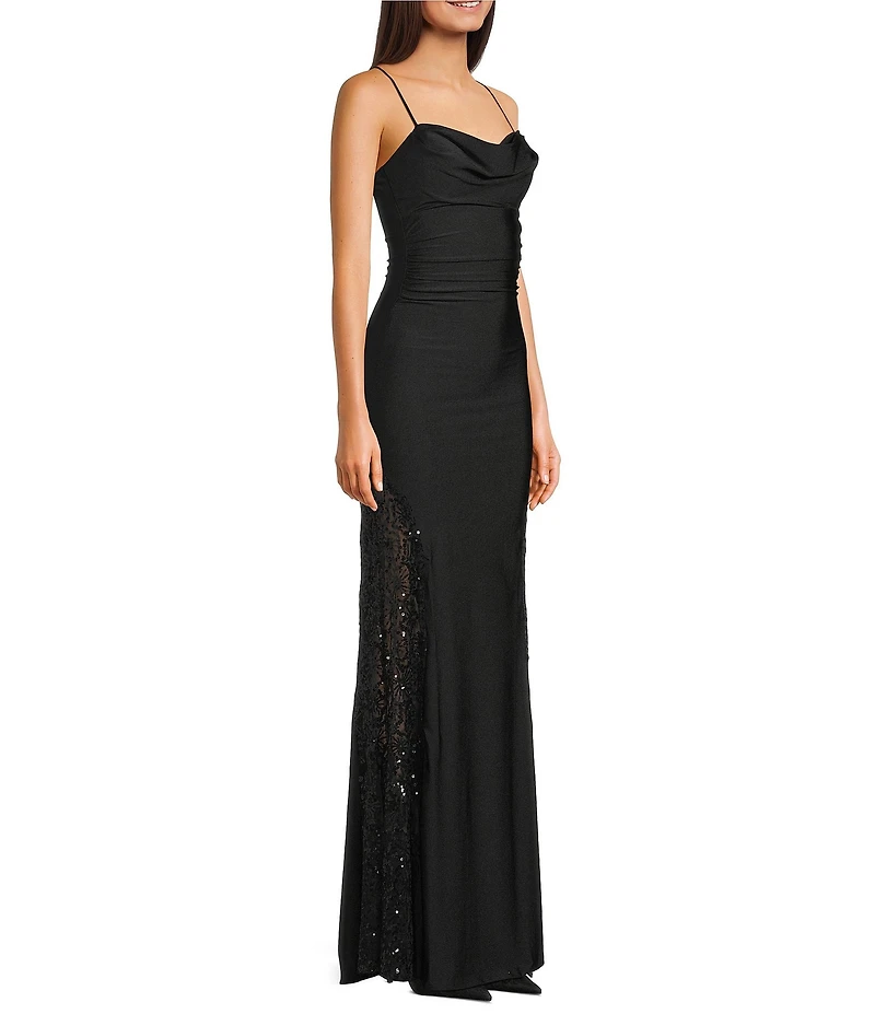 Honey and Rosie Glitter Strapless Pleated Mesh Corseted Mesh Shirred Side Slit Dress