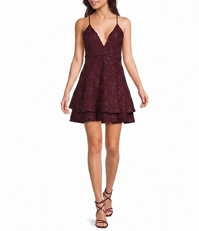 Honey and Rosie Glitter Strapless Side Shirred Dress