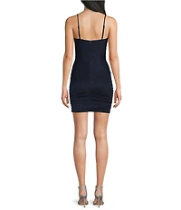 Honey and Rosie Glitter Sweetheart Cowl Overlay Neck Shirred Bodycon Dress