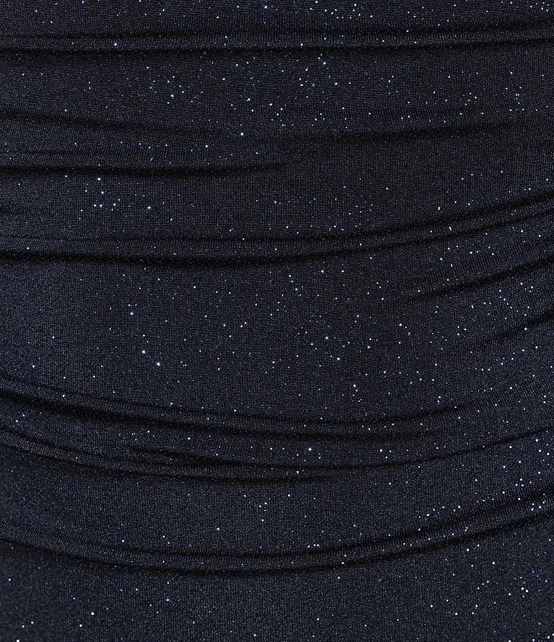 Honey and Rosie Glitter Sweetheart Cowl Overlay Neck Shirred Bodycon Dress