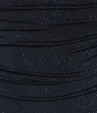 Honey and Rosie Glitter Sweetheart Cowl Overlay Neck Shirred Bodycon Dress
