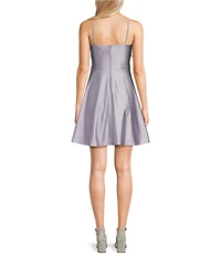 Honey and Rosie Glitter Sweetheart Pleated Twist Front Fit-And-Flare Dress