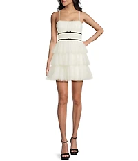 Honey and Rosie Glitter Velvet Bow Trim Tiered Dress