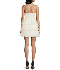 Honey and Rosie Glitter Velvet Bow Trim Tiered Dress