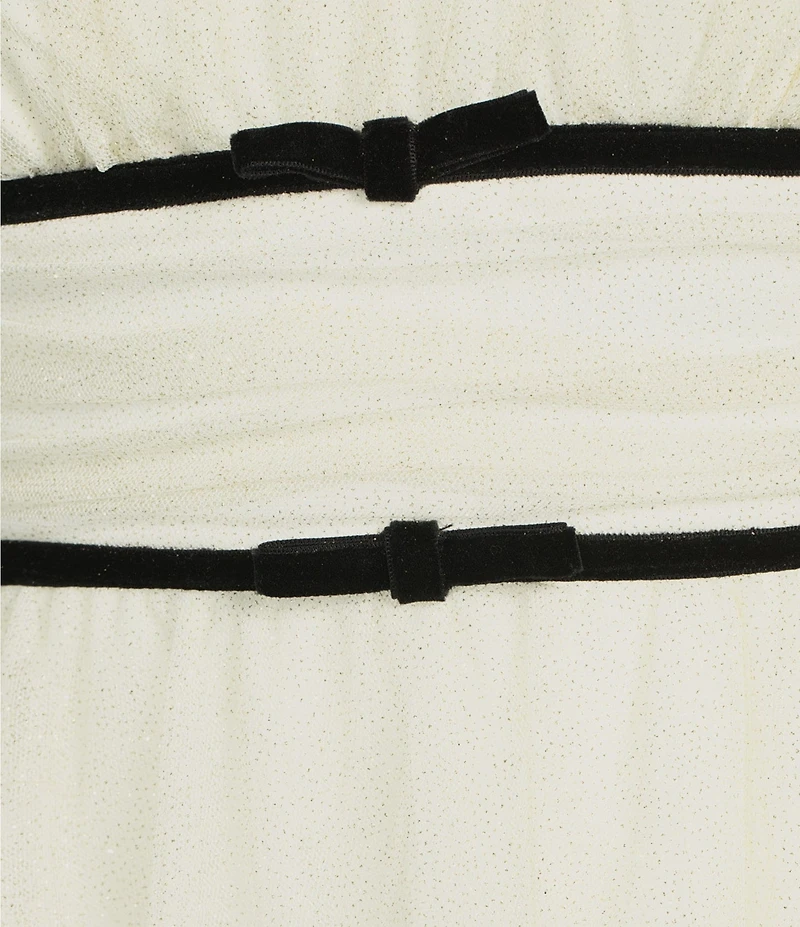 Honey and Rosie Glitter Velvet Bow Trim Tiered Dress