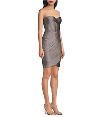Honey and Rosie Glittered Strapless Pleated Twist Front Corseted Bodycon Dress