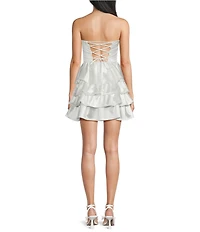 Honey and Rosie Glittered Strapless Tiered Fit And Flare Lace Up Back Dress