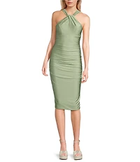 Honey and Rosie Halter Neck Sleeveless Criss Cross Front Bodice Midi Dress