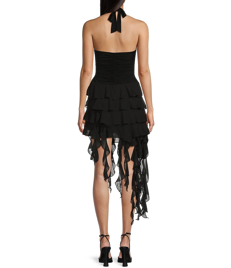 Honey and Rosie Halter Neck Tie Back Corkscrew Skirt Dress