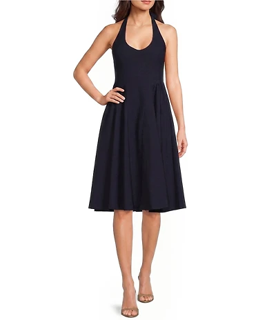 Honey and Rosie Halter V-Neck Fit-And-Flare Knee Length Dress
