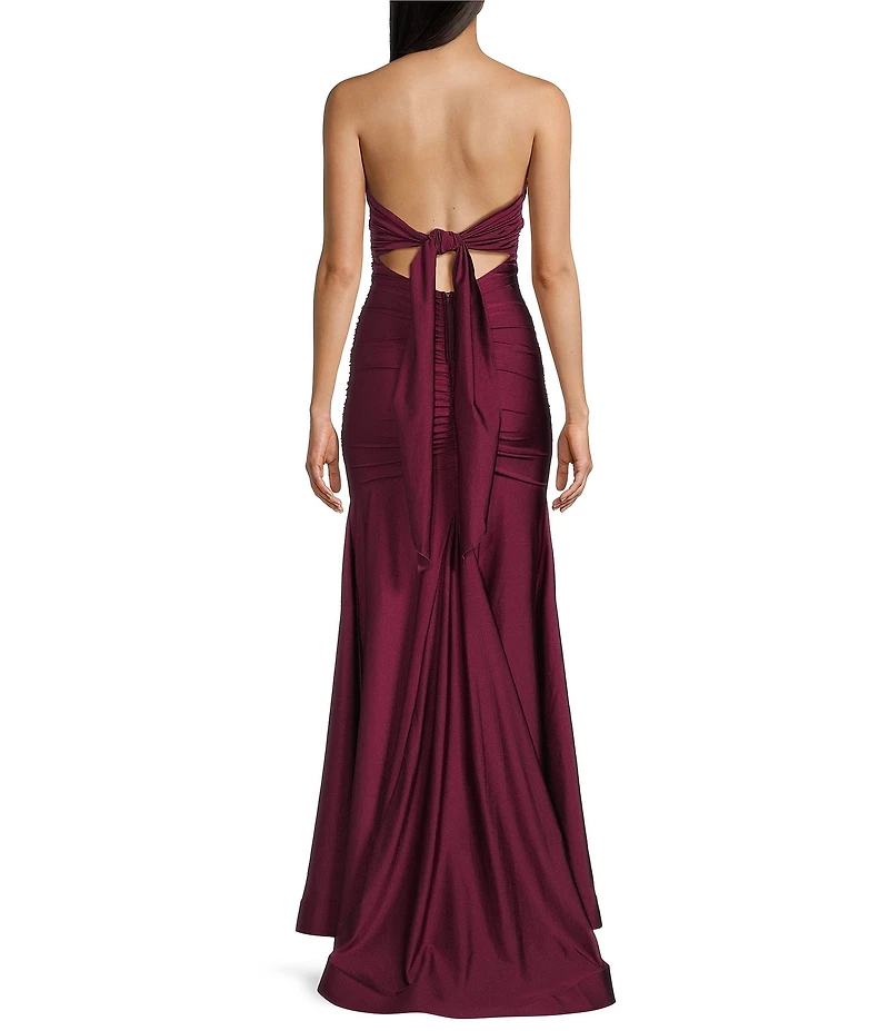 Honey and Rosie Halter V-Neck Tie Back Cummerbund Waist Gown