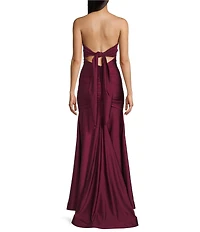 Honey and Rosie Halter V-Neck Tie Back Cummerbund Waist Gown