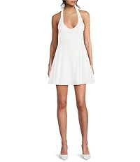 Honey and Rosie Halter V-Neck Tie Back Flare Dress