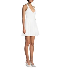 Honey and Rosie Halter V-Neck Tie Back Flare Dress