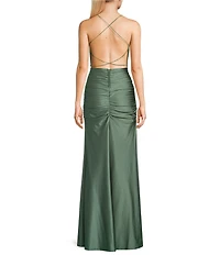 Honey and Rosie High Neck Criss Cross Back Shirred Gown