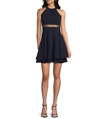 Honey and Rosie Halter Neck Illusion-Waist Double Hem Fit-And-Flare Dress