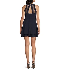 Honey and Rosie Halter Neck Illusion-Waist Double Hem Fit-And-Flare Dress
