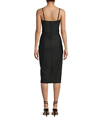 Honey and Rosie Illusion Corset Inspired Bodice Side Slit Flitted Midi Dress