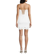 Honey and Rosie Lace Shirred Lace Up Back Dress